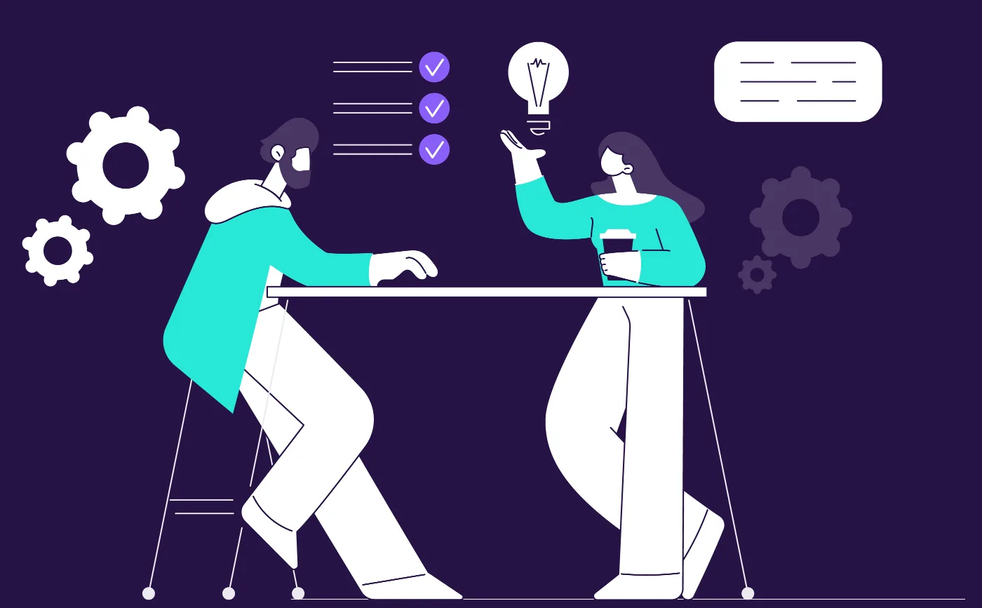 Illustration of two people collaborating at a table